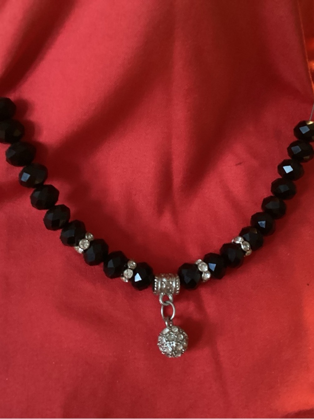 Elegant Black Faceted Beaded Necklace with Crystal Charm - Women Jewelry